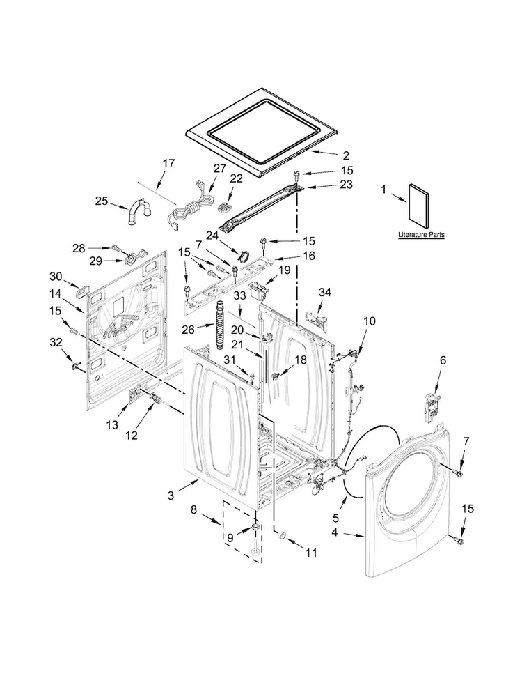 Top And Cabinet Parts Diagram and Parts List for WFW92HEFBD0  Whirlpool Washer