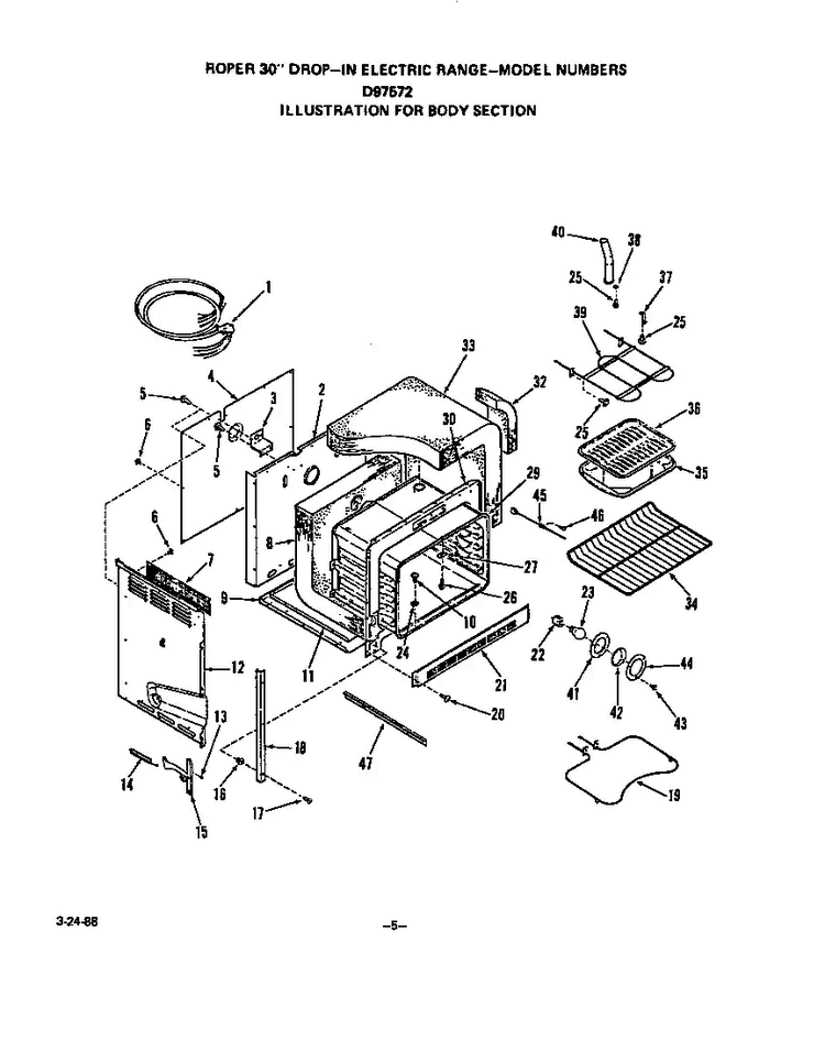 Body Diagram and Parts List for D9757*2  Roper Range