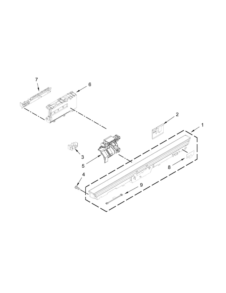 Control Panel And Latch Parts Diagram and Parts List for KUDE20FBWH1  KitchenAid Dishwasher
