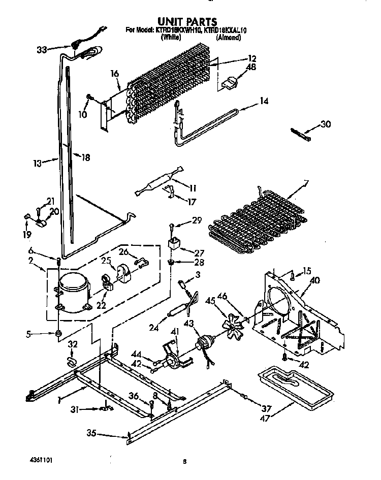 Unit Diagram and Parts List for KTRD18KXWH00  KitchenAid Refrigerator