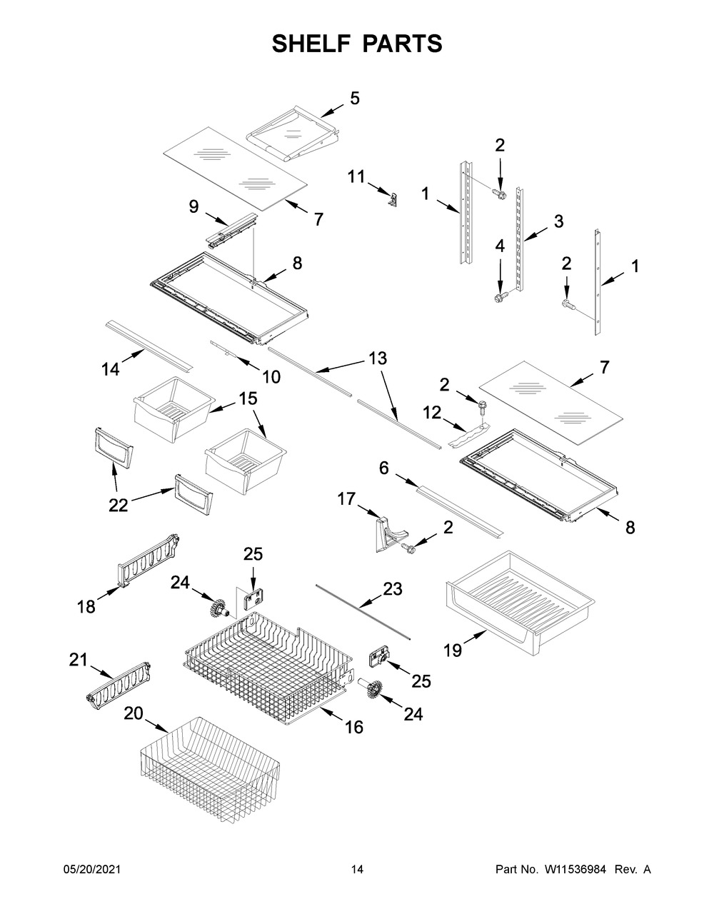 Shelf Parts Diagram and Parts List for MBL1957FEZ07  Whirlpool Refrigerator