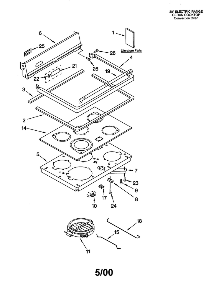 Cooktop Diagram and Parts List for GR450LXHQ1  Whirlpool Range