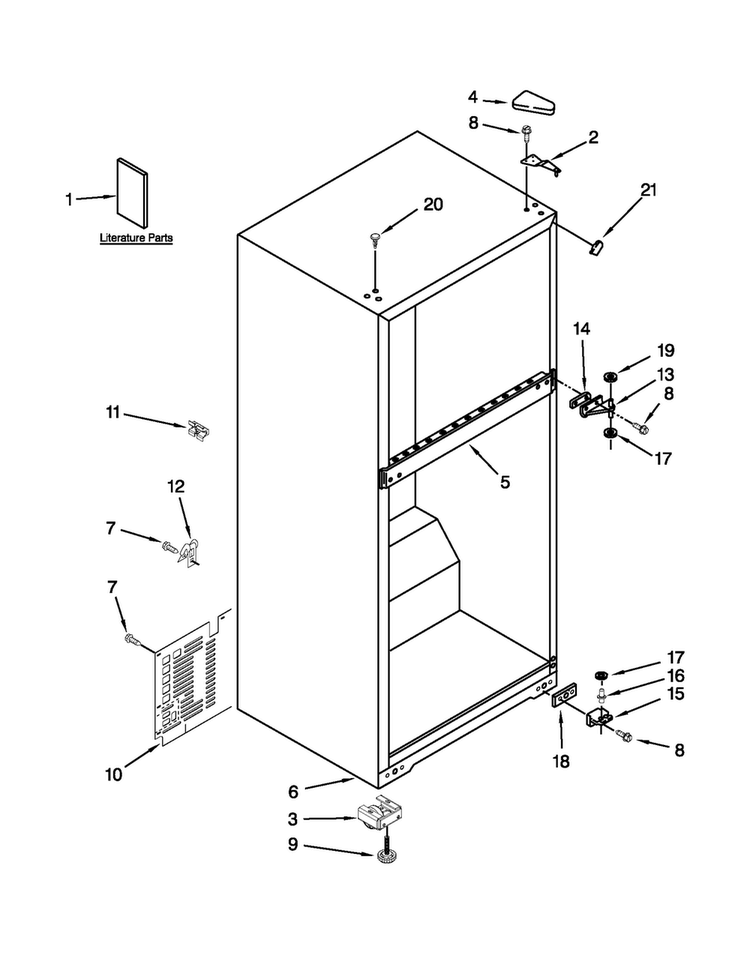 Cabinet Parts Diagram and Parts List for W8RXCGFXB02  Whirlpool Refrigerator