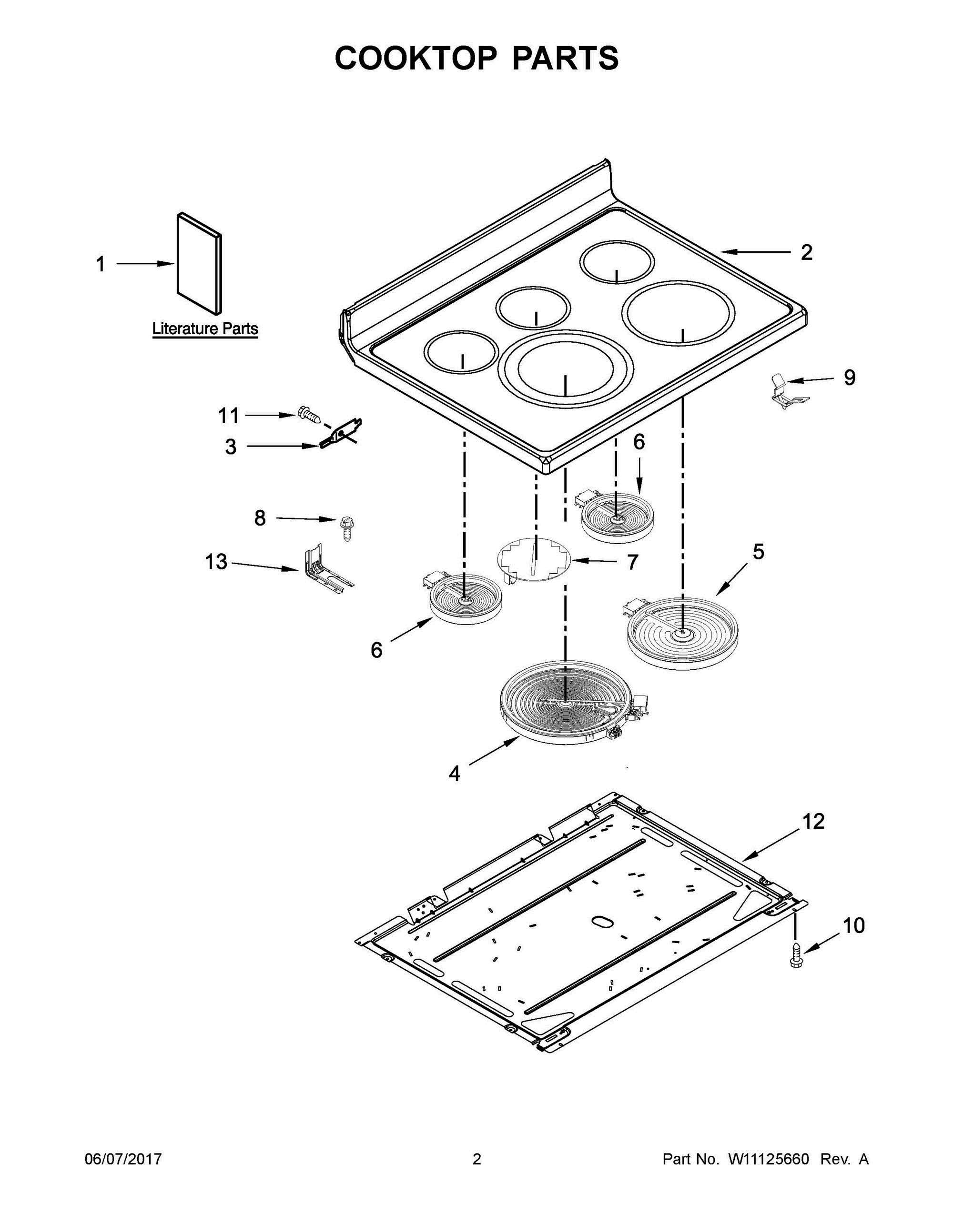 02 - COOKTOP PARTS Diagram and Parts List for KFES530ESS2  Whirlpool Range