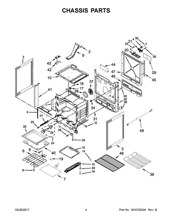 03 - Chassis Parts Diagram and Parts List for YWEE760H0DH0  Whirlpool Range