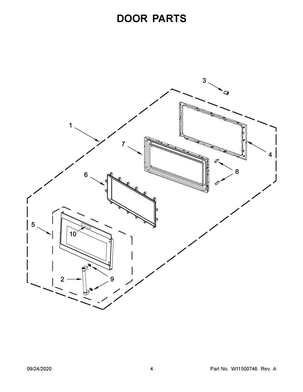 Door Parts Diagram and Parts List for YKMHS120EBS6  Whirlpool Microwave Oven Combo