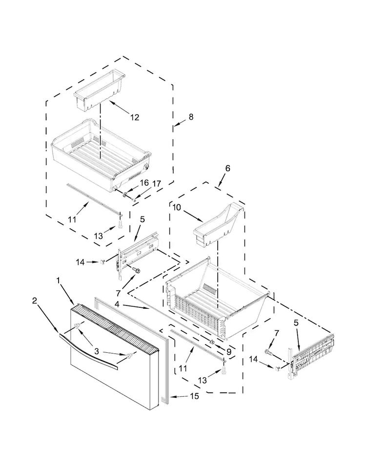 Freezer Door Parts Diagram and Parts List for WRV976FDEM00  Whirlpool Refrigerator
