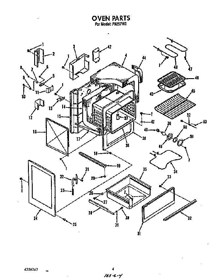 Oven Diagram and Parts List for F9257*0  Roper Range