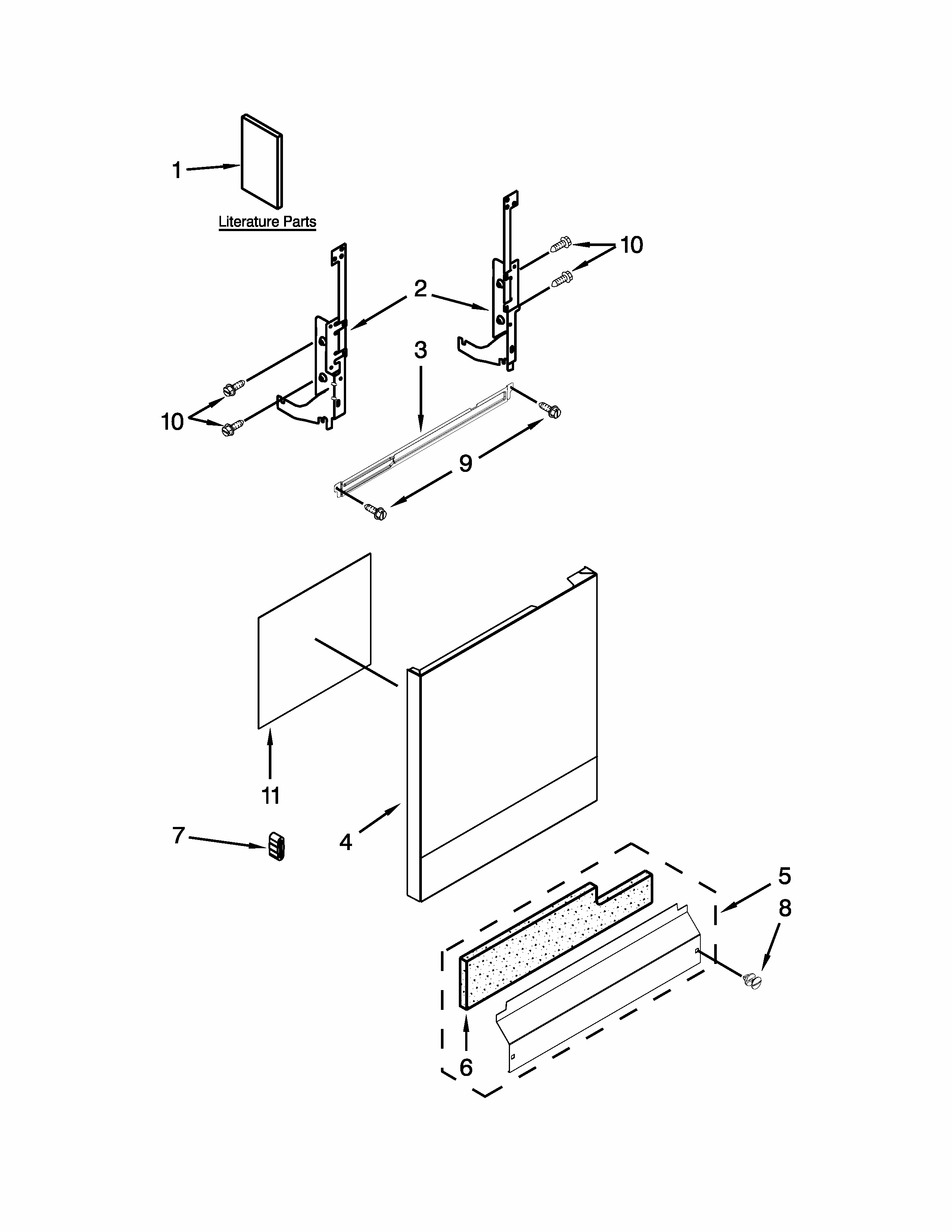 Door And Panel Parts Diagram and Parts List for IUD8100YS4  Whirlpool Dishwasher