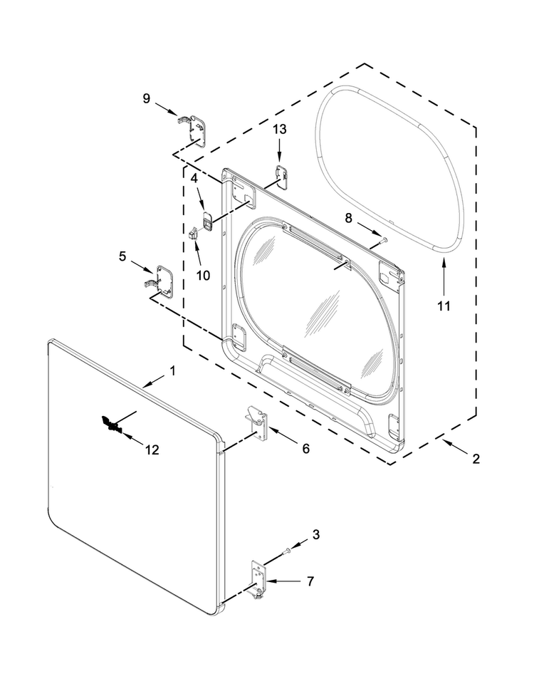 Door Parts Diagram and Parts List for WGD8000DW2  Whirlpool Dryer