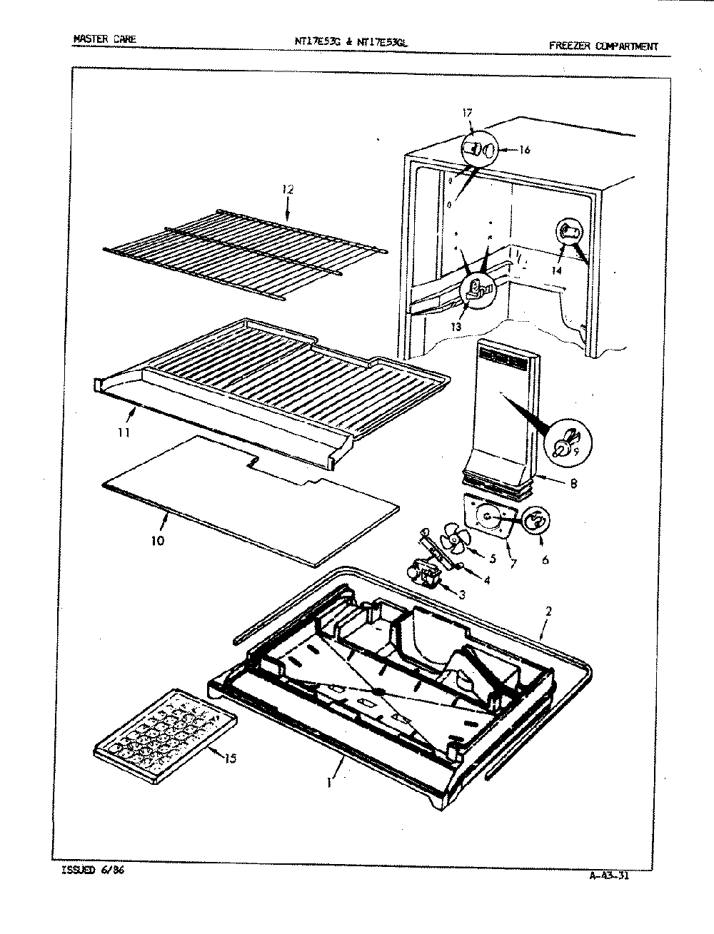 02 - Freezer Compartment Diagram and Parts List for NT17E53GA  Whirlpool Refrigerator