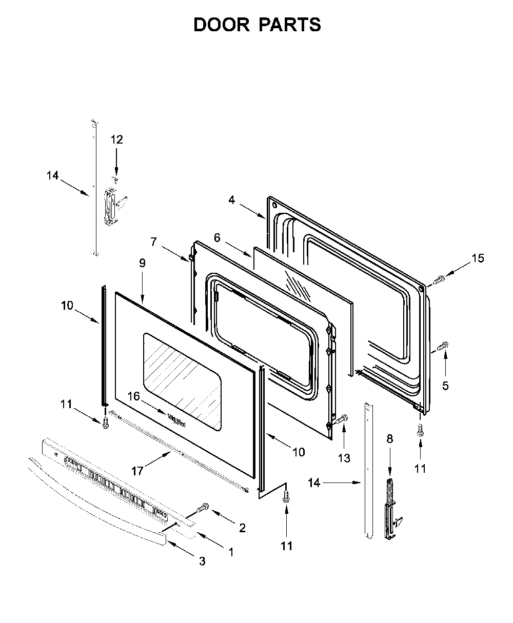 Door parts Diagram and Parts List for WFE320M0JS0  Whirlpool Range