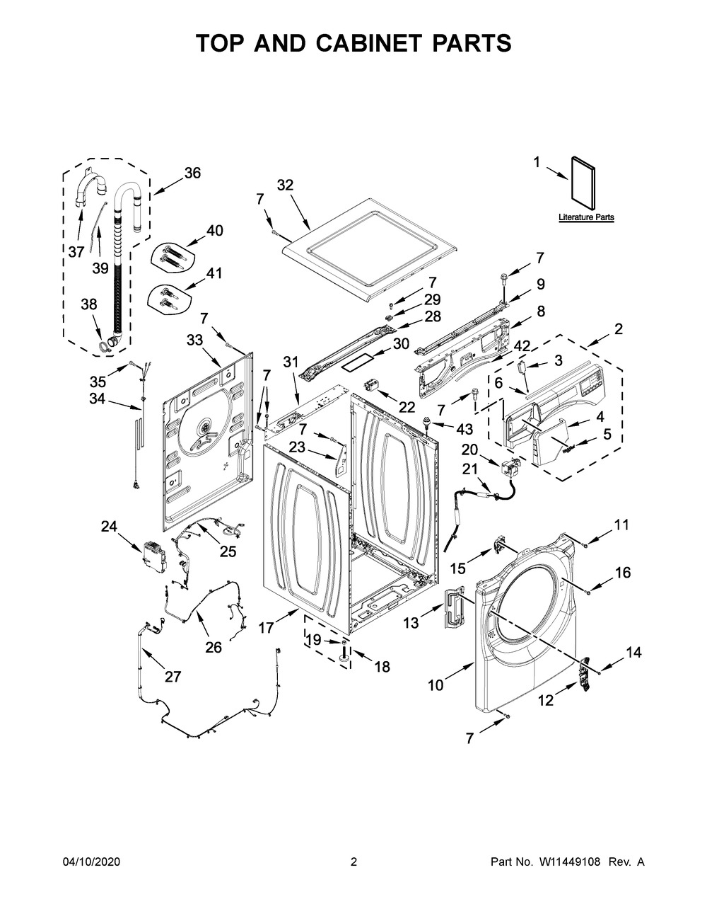 Top And Cabinet Parts Diagram and Parts List for WFW5620HW1  Whirlpool Washer