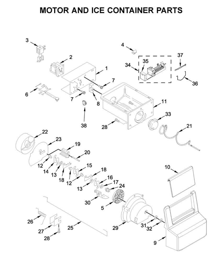Motor And Ice Container Parts Diagram and Parts List for WRS315SDHZ05  Whirlpool Refrigerator