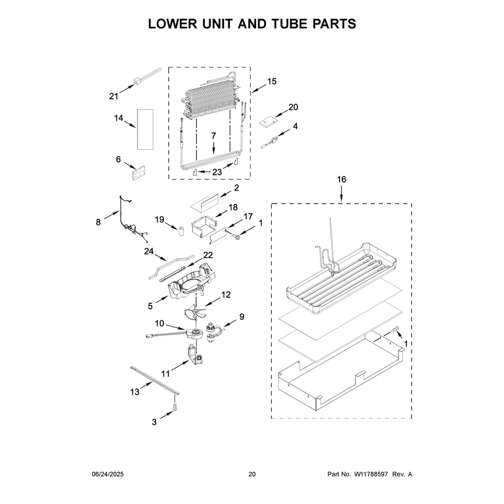 Lower Unit And Tube Parts Diagram and Parts List for KBFN502EPA06  KitchenAid Refrigerator