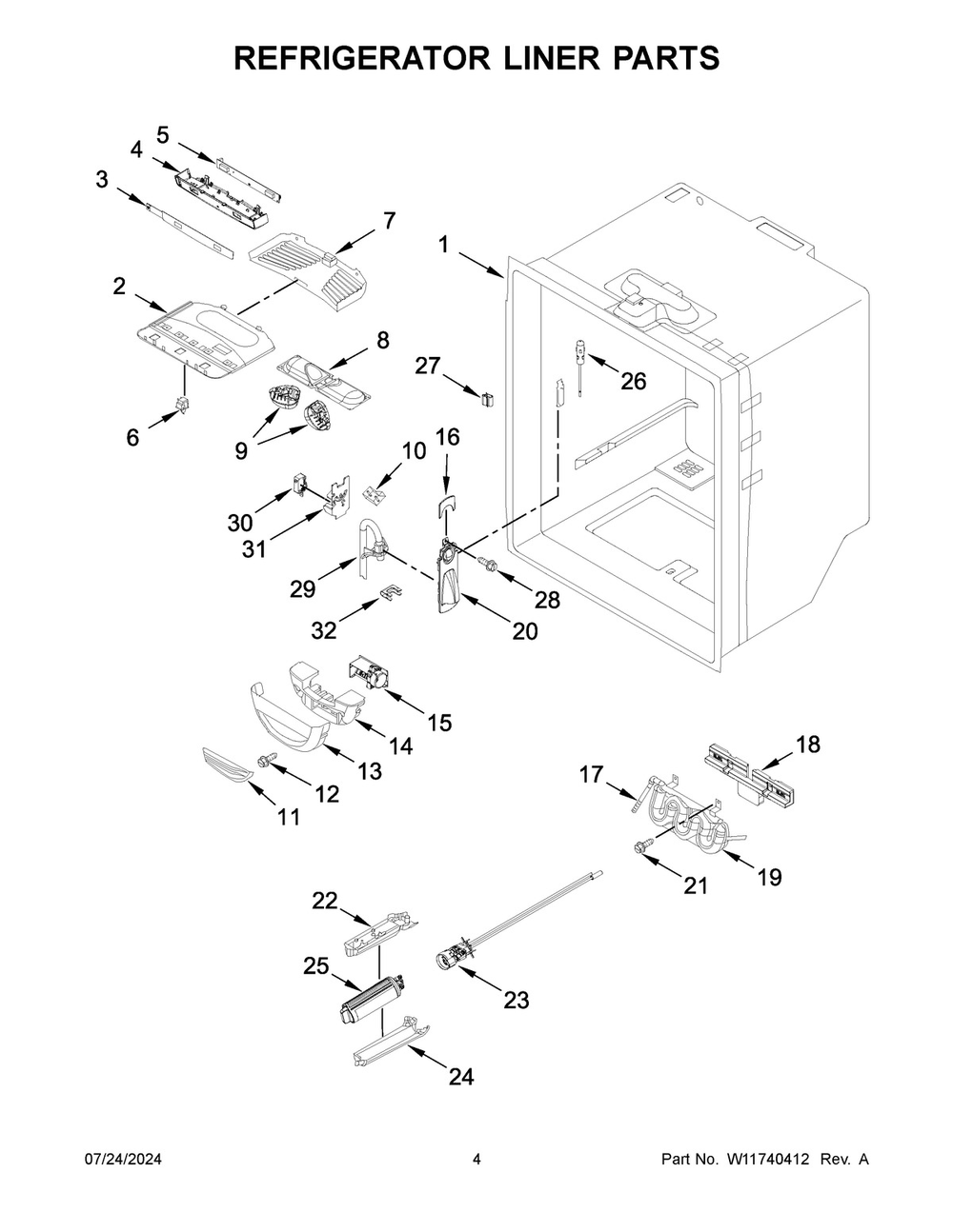 03 - Refrigerator Liner Parts Diagram and Parts List for WRF540CWHV10  Whirlpool Refrigerator