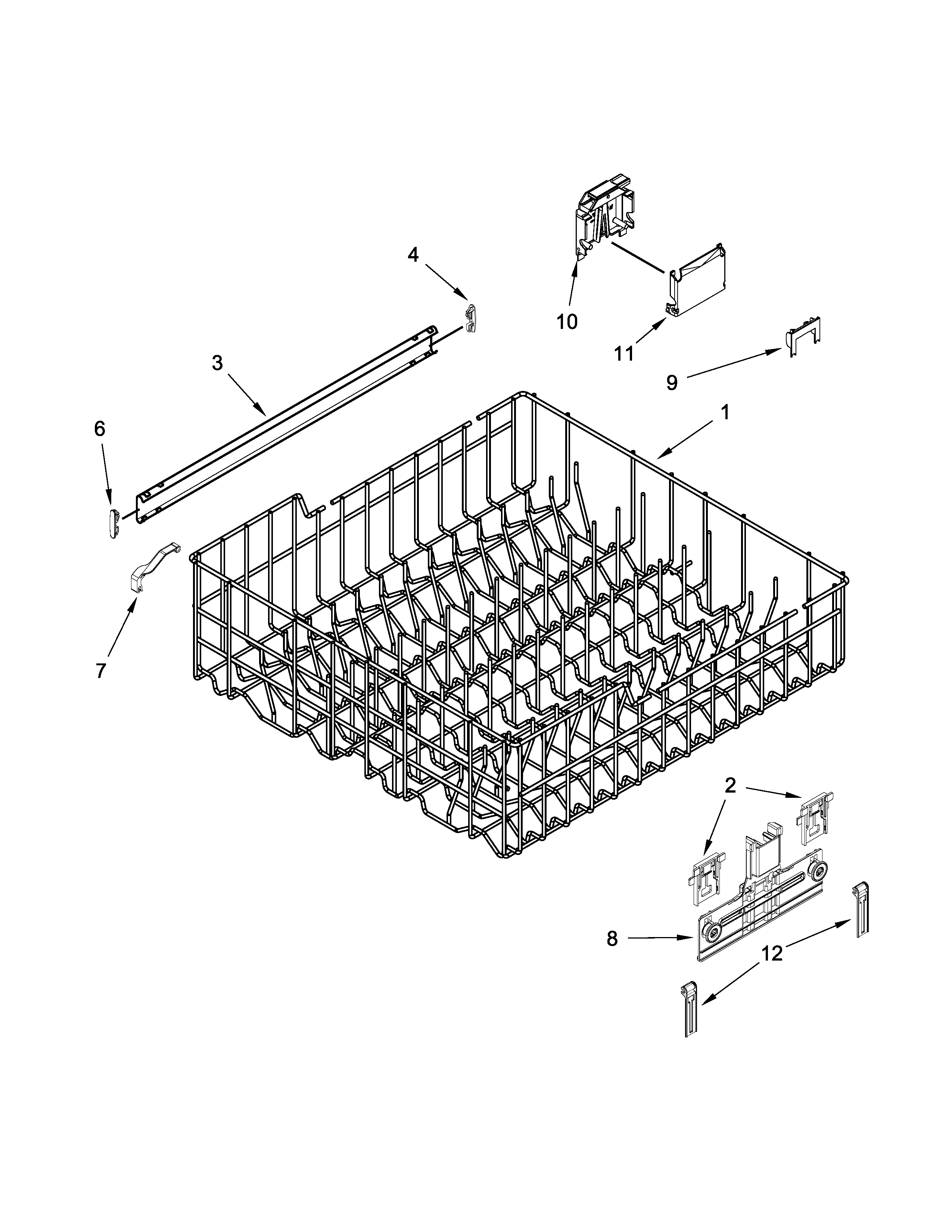 Upper Rack And Track Parts Diagram and Parts List for 66513493N411  Kenmore Dishwasher
