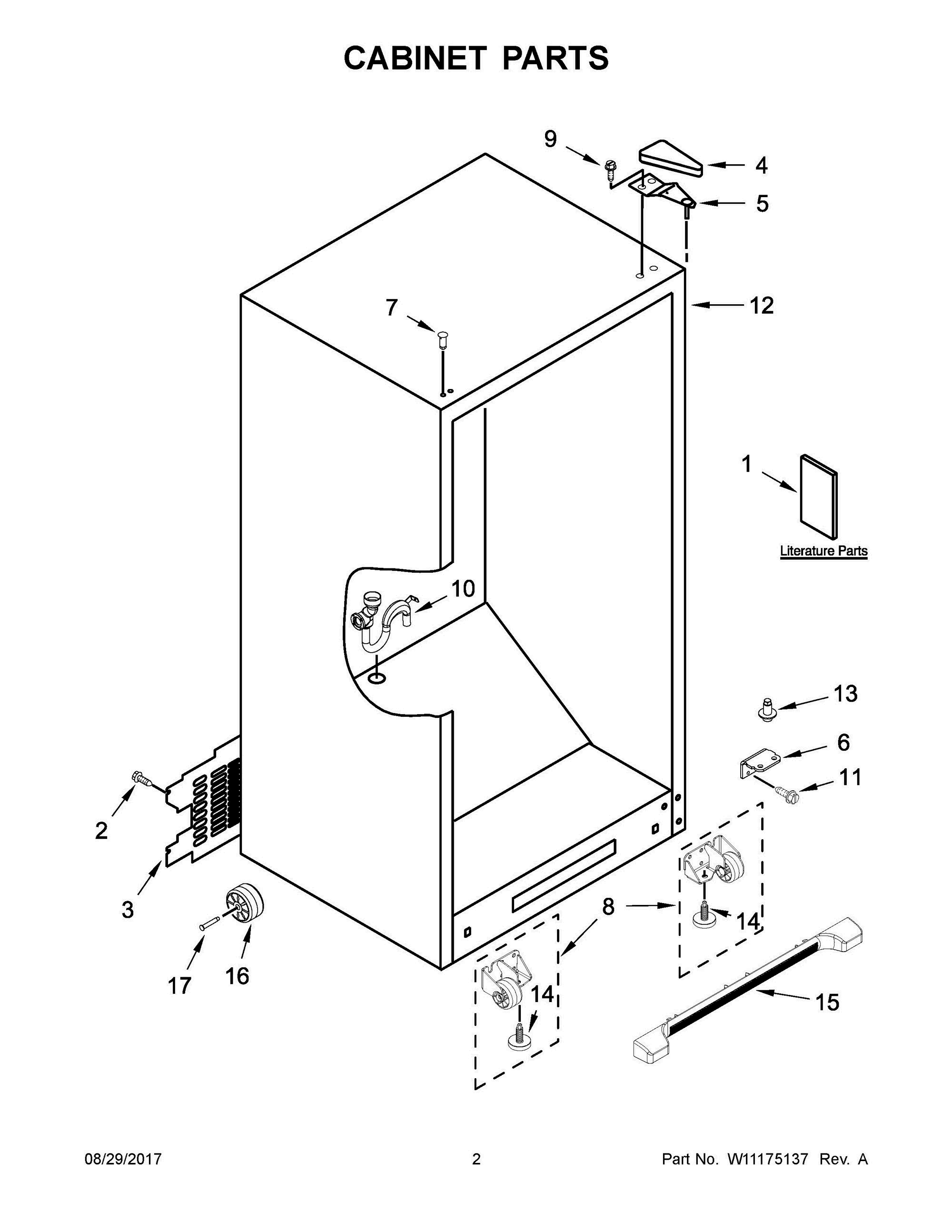 02 - CABINET PARTS Diagram and Parts List for AZF33X18DW01  Whirlpool Freezer