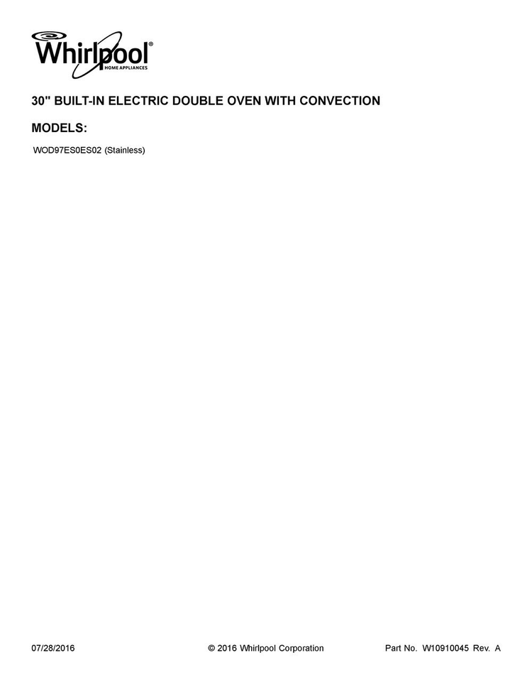 Cover Sheet Diagram and Parts List for WOD97ES0ES02  Whirlpool Wall Oven