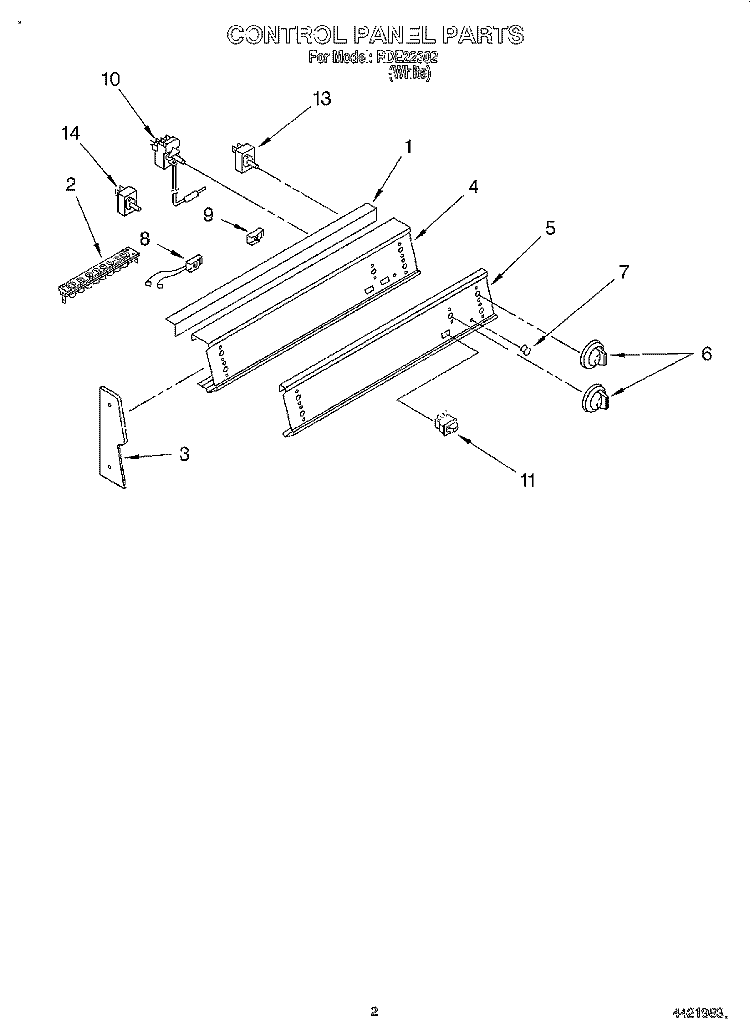 CONTROL PANEL Diagram and Parts List for RDE22302  Roper Range