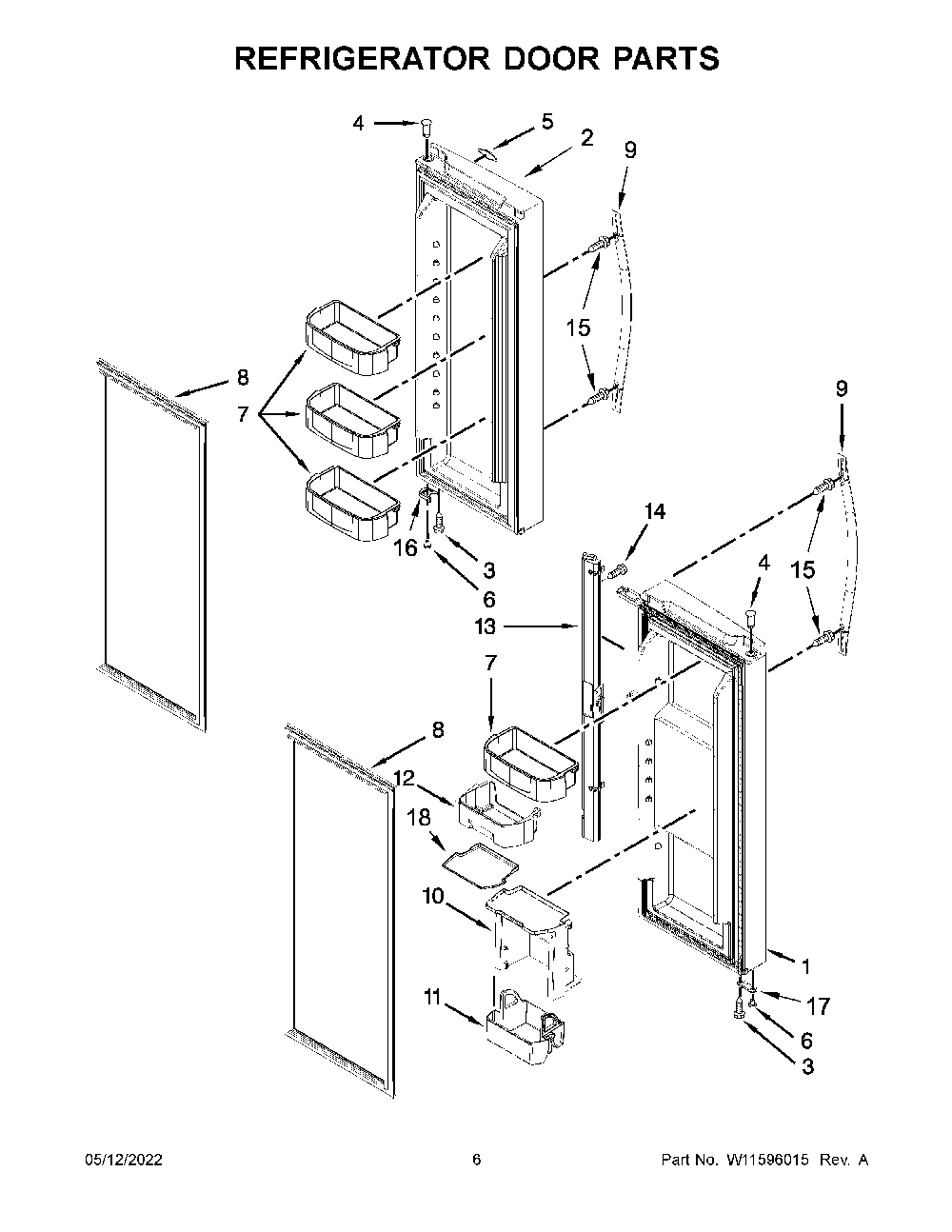 Refrigerator Door Parts Diagram and Parts List for KRFF300EWH03  KitchenAid Refrigerator