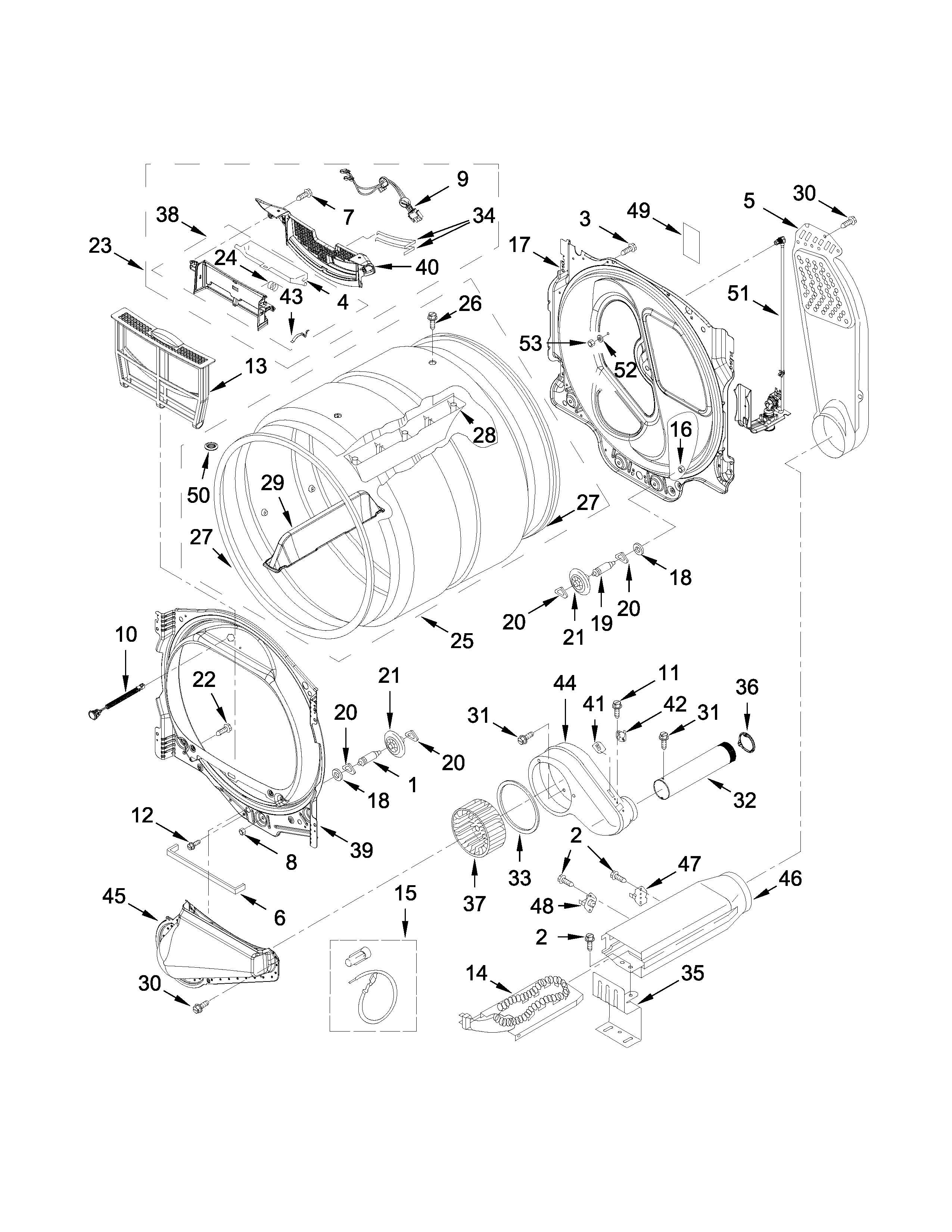 Bulkhead Parts Diagram and Parts List for 11069132413  Kenmore Dryer