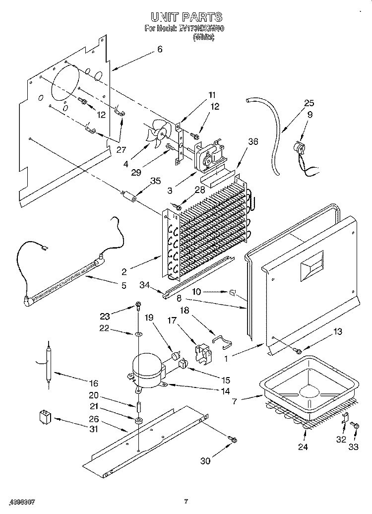 UNIT Diagram and Parts List for EV170NXGW00  Whirlpool Freezer