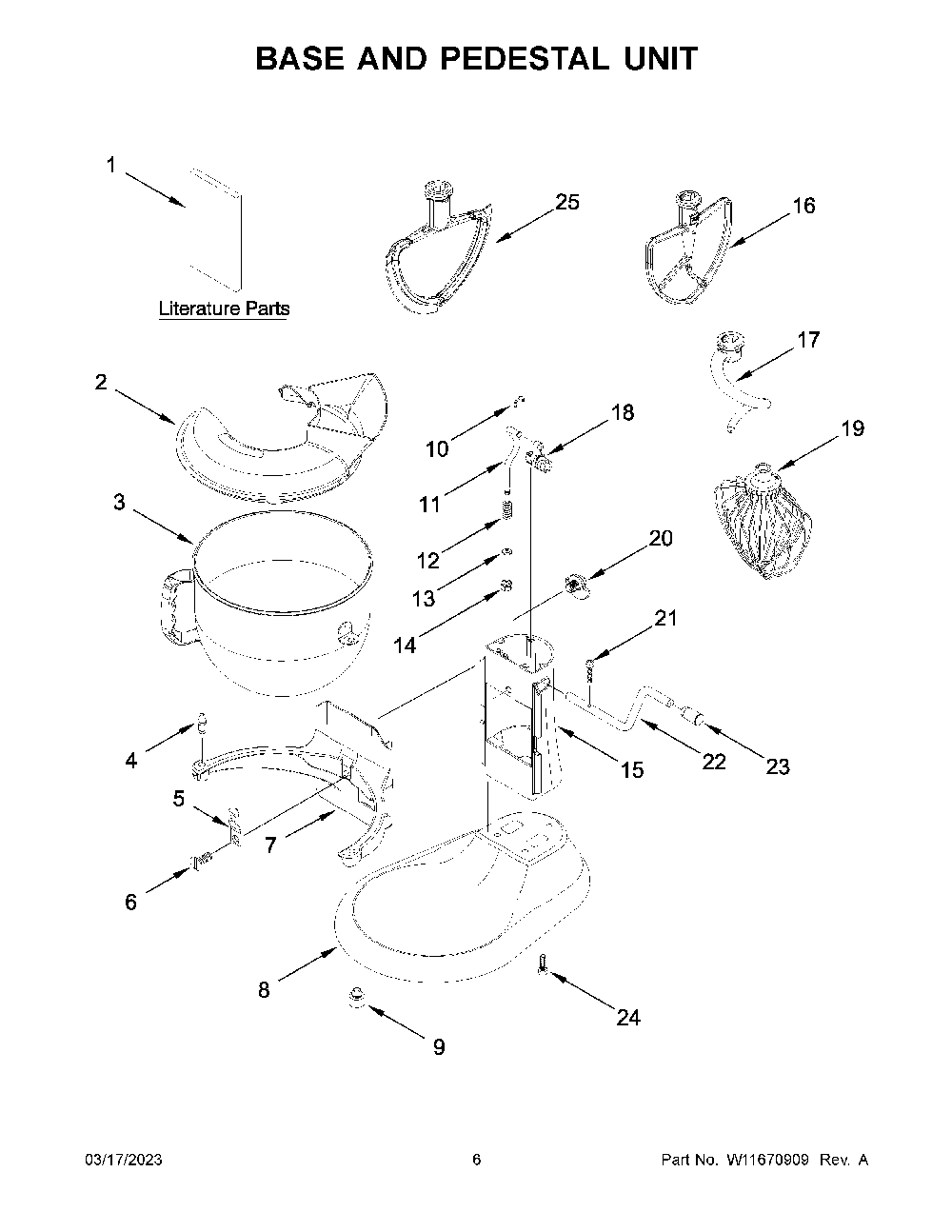 Base And Pedestal Unit Diagram and Parts List for KSM70SKXXCA0  KitchenAid Mixer