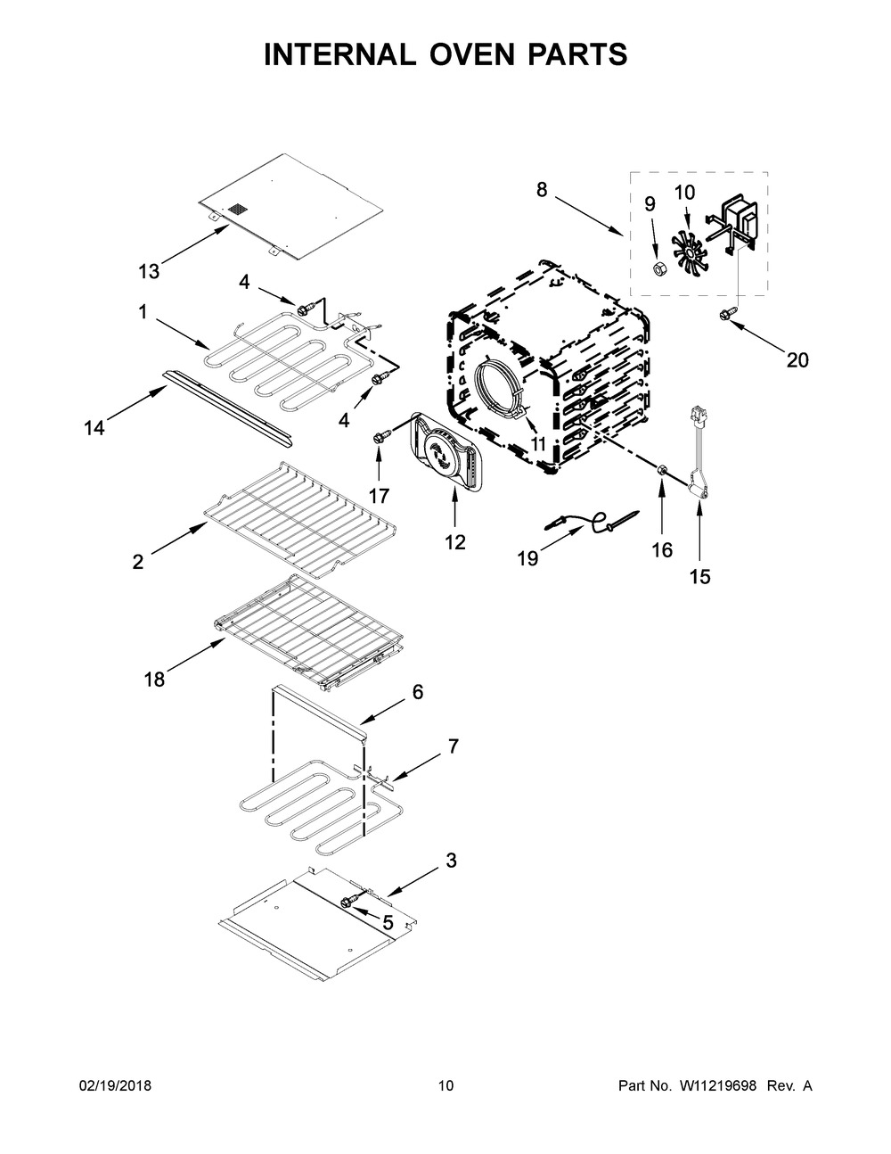 Internal Oven Parts Diagram and Parts List for KODE307ESS03  Whirlpool Wall Oven
