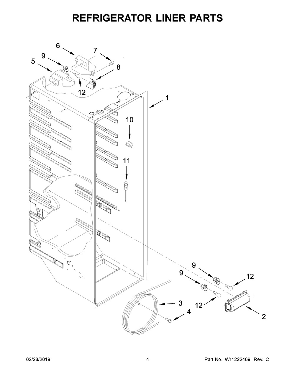 Refrigerator Liner Parts Diagram and Parts List for IRS335SDHM00  Whirlpool Refrigerator