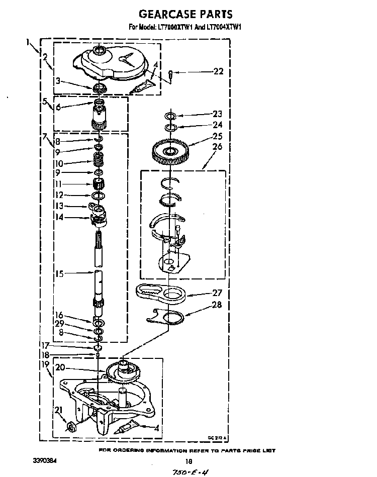 Gearcase Diagram and Parts List for LT5004XTW1  Whirlpool Washer Dryer Combo