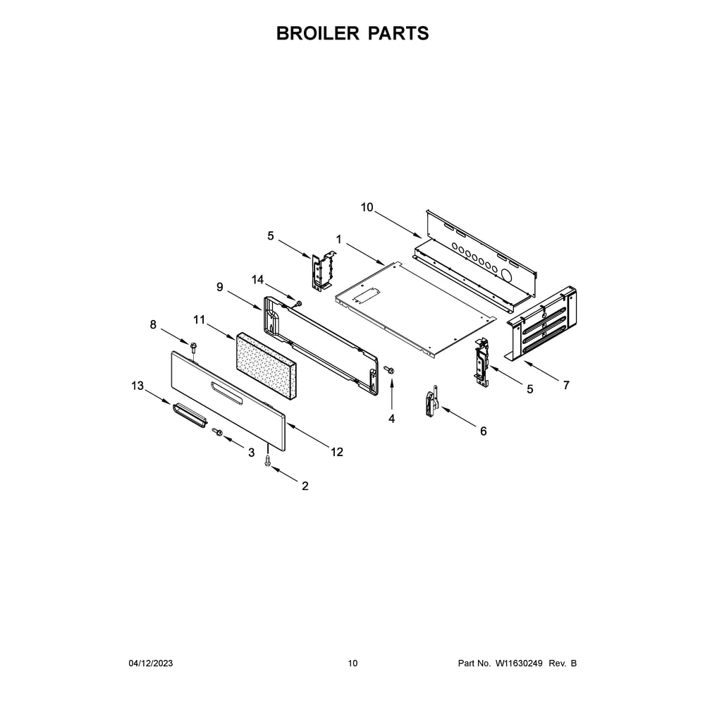 Broiler Parts Diagram and Parts List for WFG320M0MS0  Whirlpool Range