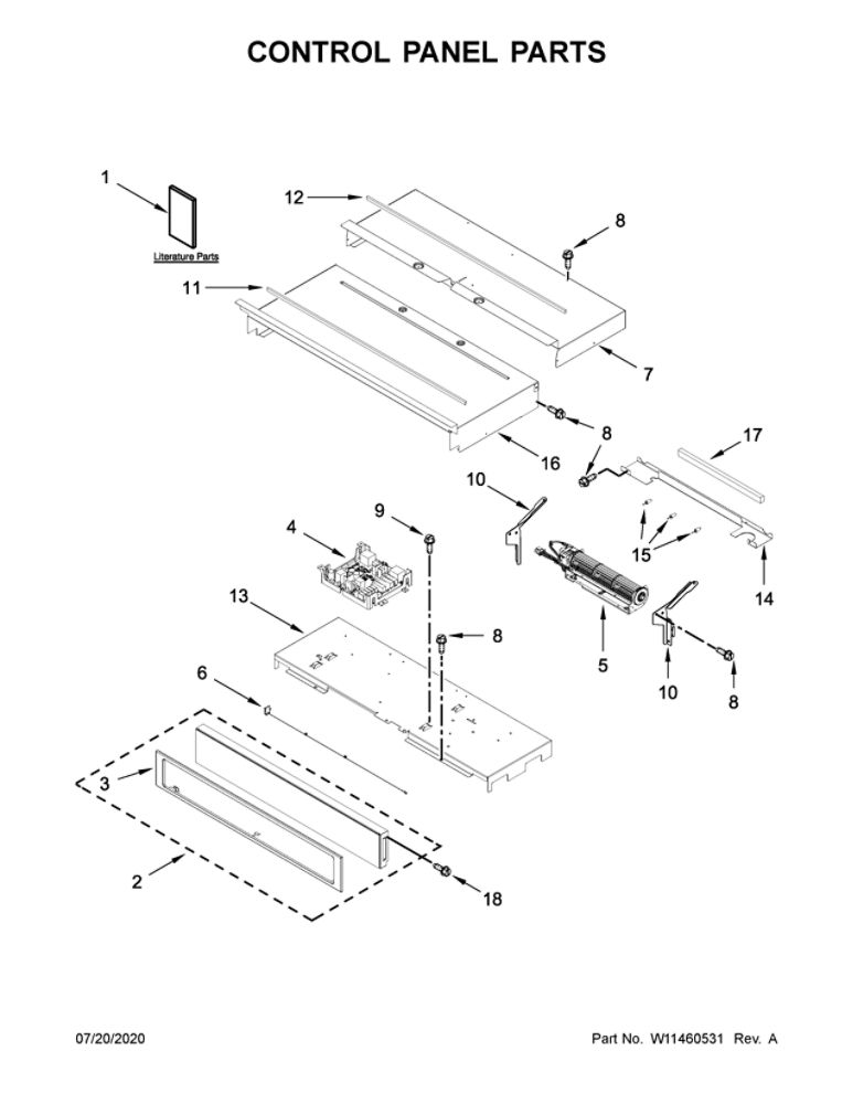Control Panel Parts Diagram and Parts List for WOD77EC7HS02  Whirlpool Wall Oven