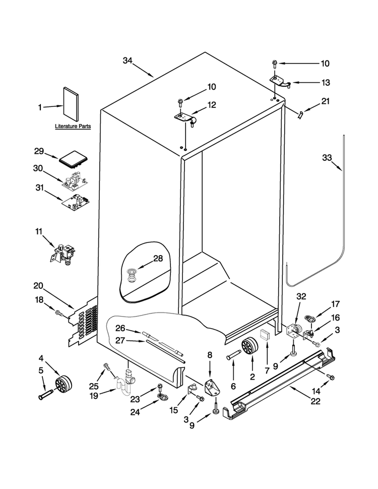 Cabinet Parts Diagram and Parts List for BRS80ARANA02  Whirlpool Refrigerator