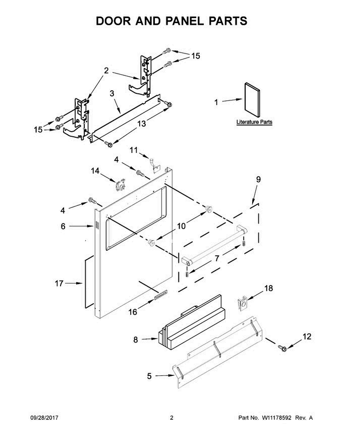 02 - Door And Panel Parts Diagram and Parts List for KDTM384EBS2  KitchenAid Dishwasher