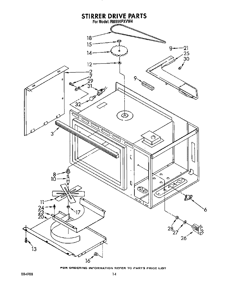 STIRRER DRIVE Diagram and Parts List for RM996PXVW4  Whirlpool Microwave Oven Combo