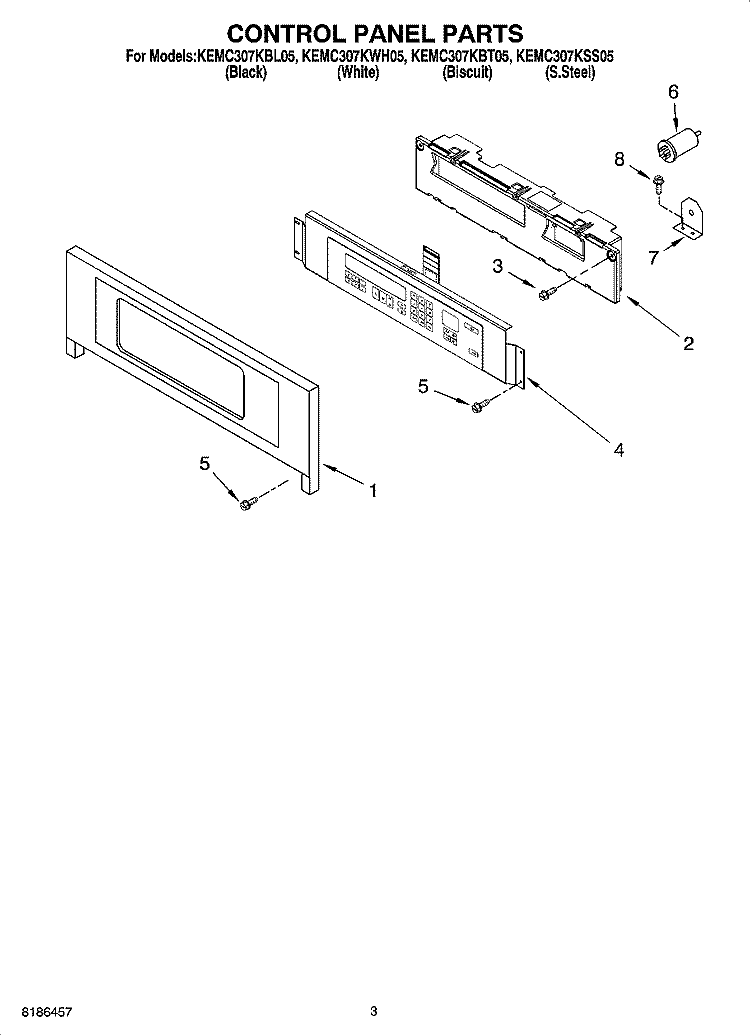 CONTROL PANEL PARTS Diagram and Parts List for KEMC307KSS05  KitchenAid Microwave Oven Combo