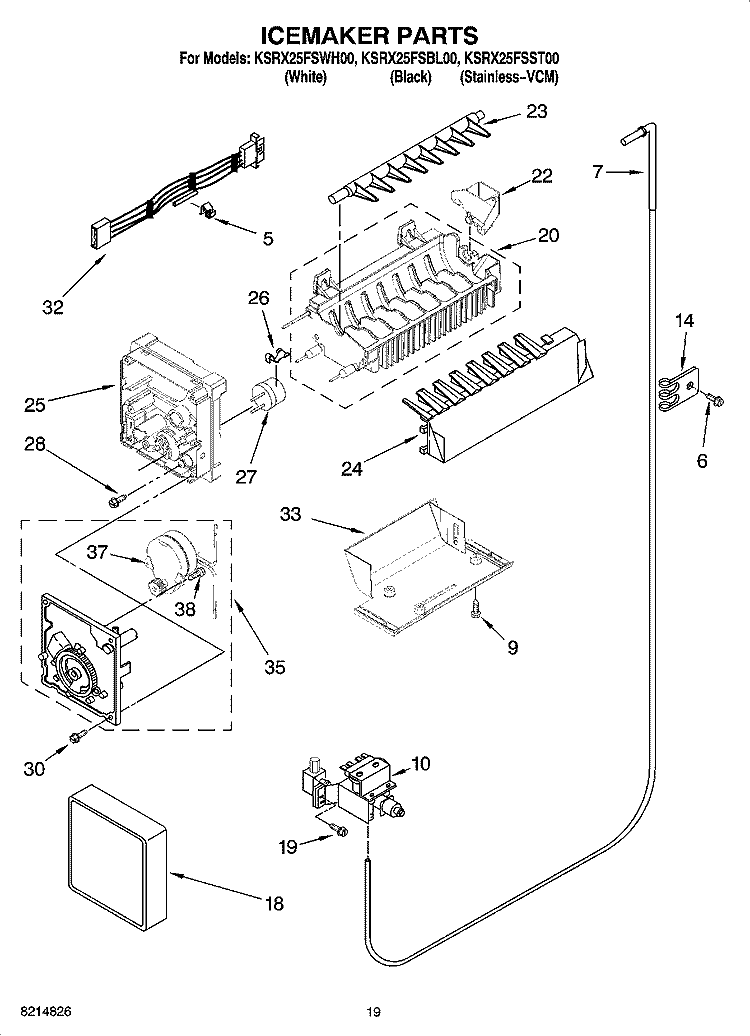 ICEMAKER PARTS, OPTIONAL PARTS (NOT INCLUDED) Diagram and Parts List for KSRX25FSST00  KitchenAid Refrigerator