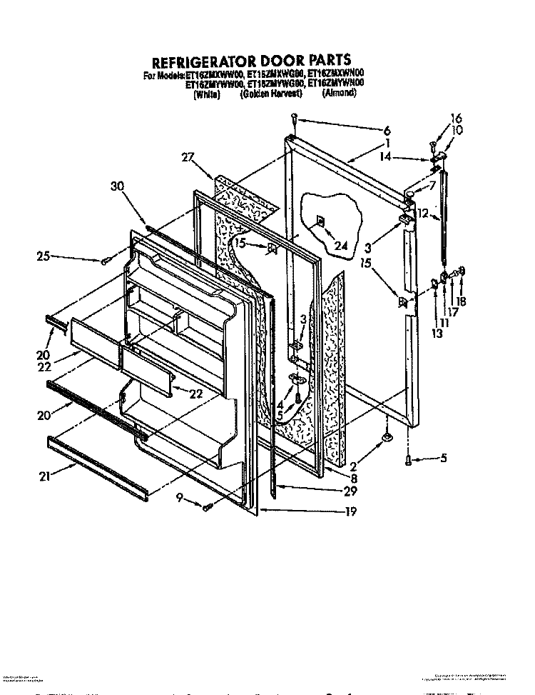 REFRIGERATOR DOOR Diagram and Parts List for ET16ZMXWW00  Whirlpool Refrigerator