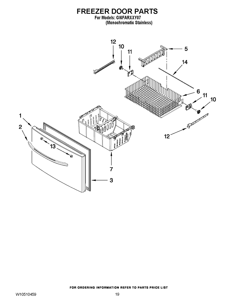 FREEZER DOOR PARTS Diagram and Parts List for GI6FARXXY07  Whirlpool Refrigerator