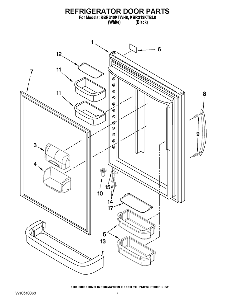 REFRIGERATOR DOOR PARTS Diagram and Parts List for KBRS19KTBL6  KitchenAid Refrigerator
