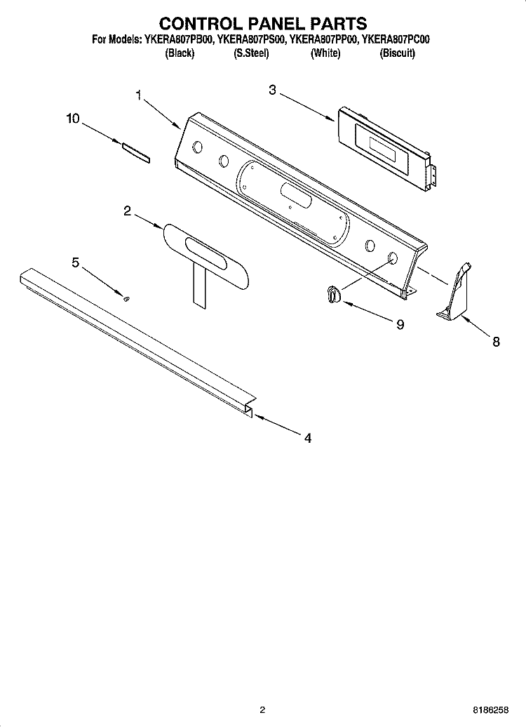 CONTROL PANEL PARTS Diagram and Parts List for YKERA807PB00  KitchenAid Range