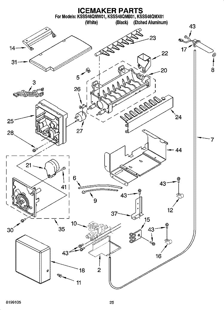 ICEMAKER PARTS Diagram and Parts List for KSSS48QMW01  KitchenAid Refrigerator