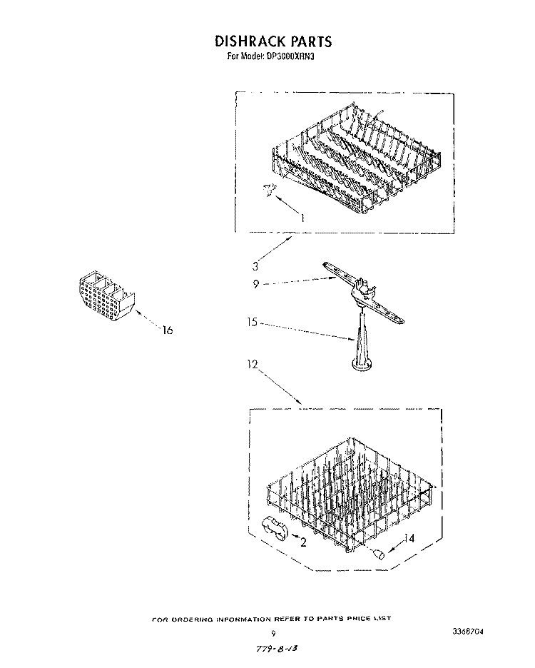 DISHRACK Diagram and Parts List for DP3000XRN3  Whirlpool Dishwasher