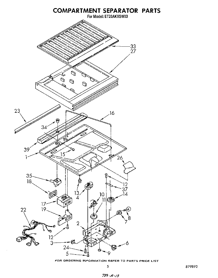 COMPARTMENT SEPARATOR Diagram and Parts List for ET20AKXSW03  Whirlpool Refrigerator