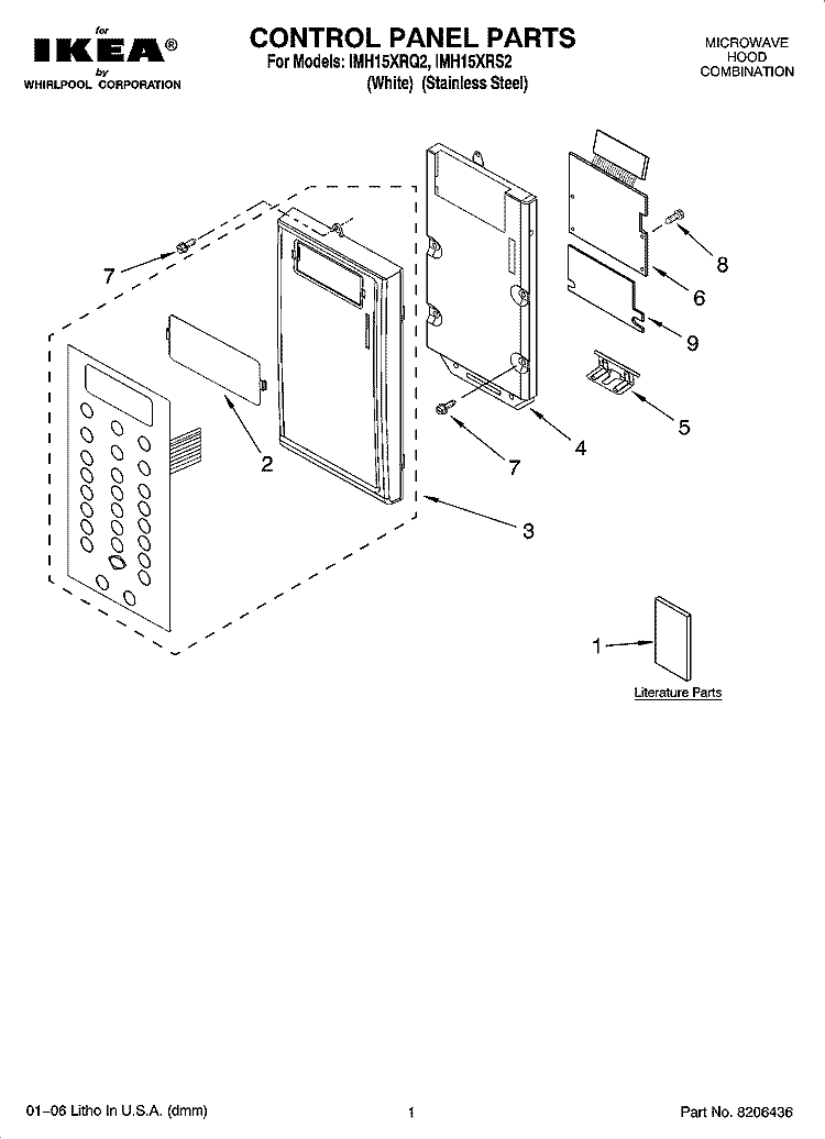 CONTROL PANEL PARTS Diagram and Parts List for IMH15XRQ2  Whirlpool Microwave