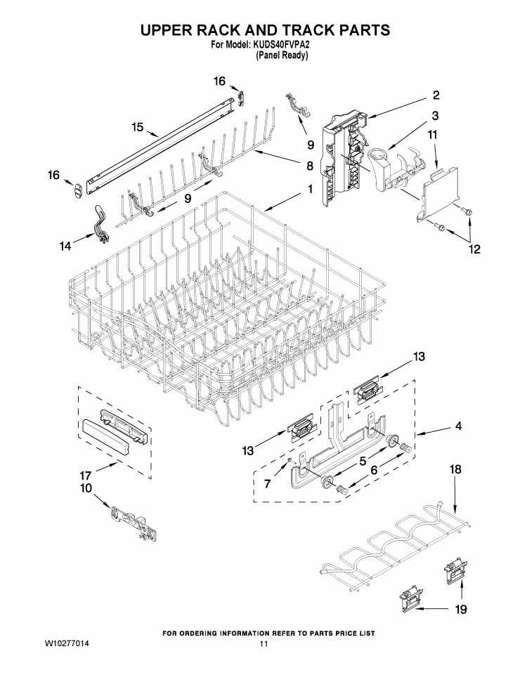 UPPER RACK AND TRACK PARTS Diagram and Parts List for KUDS40FVPA2  KitchenAid Dishwasher