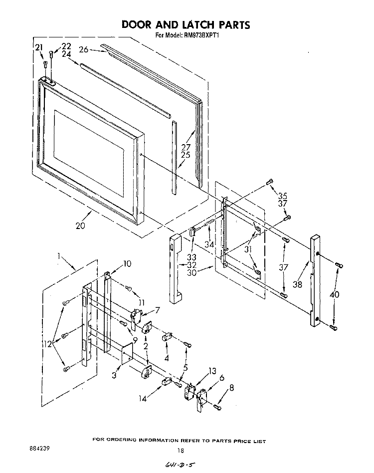 DOOR AND LATCH Diagram and Parts List for RM973BXPT1  Whirlpool Microwave Oven Combo