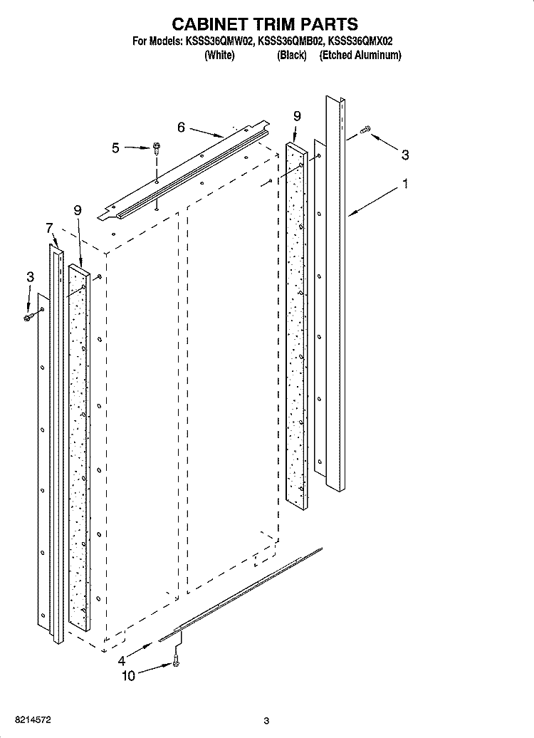 CABINET TRIM PARTS Diagram and Parts List for KSSS36QMB02  KitchenAid Refrigerator