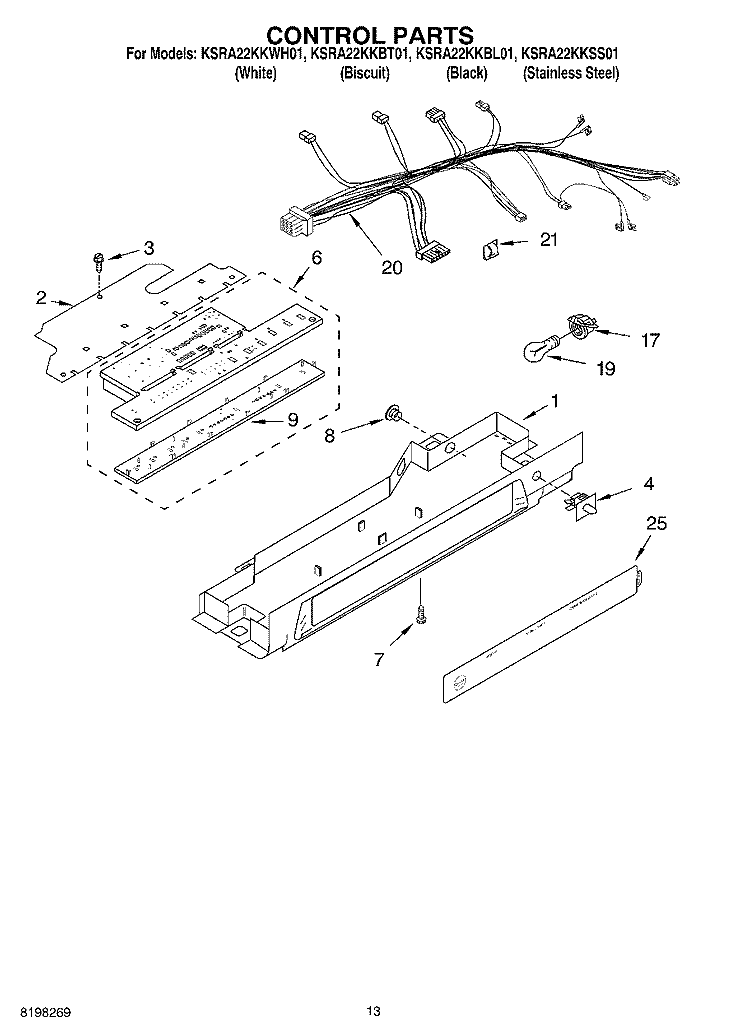 CONTROL, OPTIONAL Diagram and Parts List for KSRA22KKWH01  KitchenAid Refrigerator
